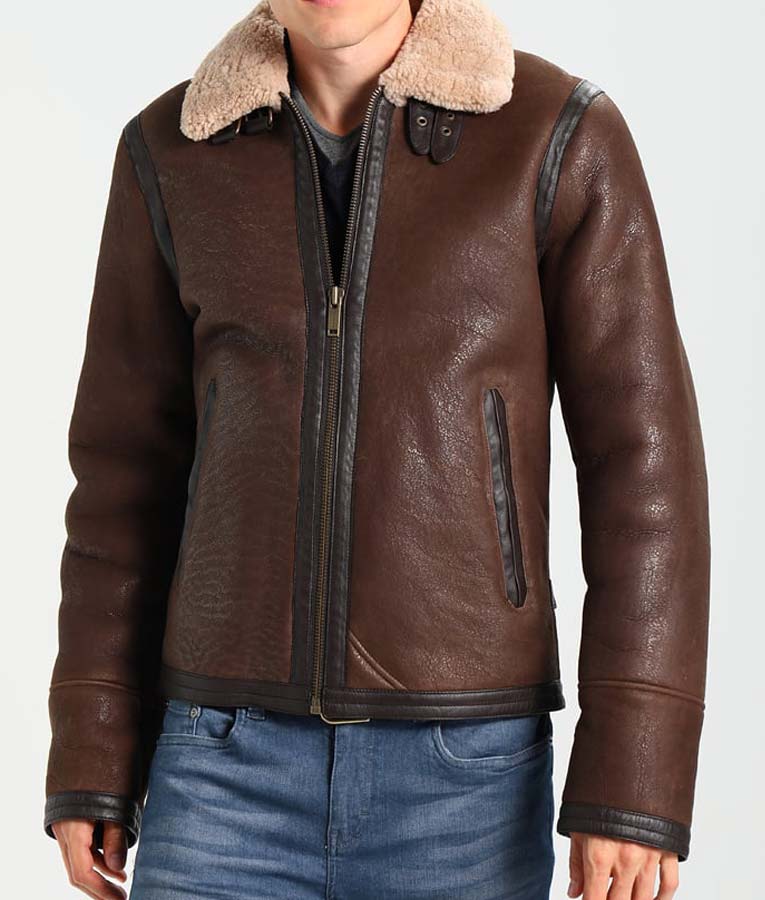 Mens Dark Brown Leather Aviator Style Jacket - Maker of Jacket