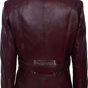 Cherry Red Casual Military Collar Rock Leather Jacket