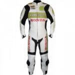 Honda Hannspre White And Green Biker Leather Jacket