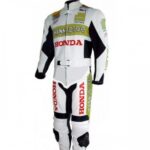 Honda Hannspre White And Green Biker Leather Jacket