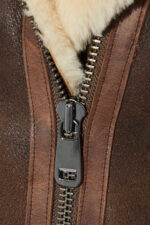 Brown Leather Trimmed Shearling Fur Biker Jacket