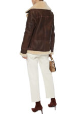 Brown Leather Trimmed Shearling Fur Biker Jacket