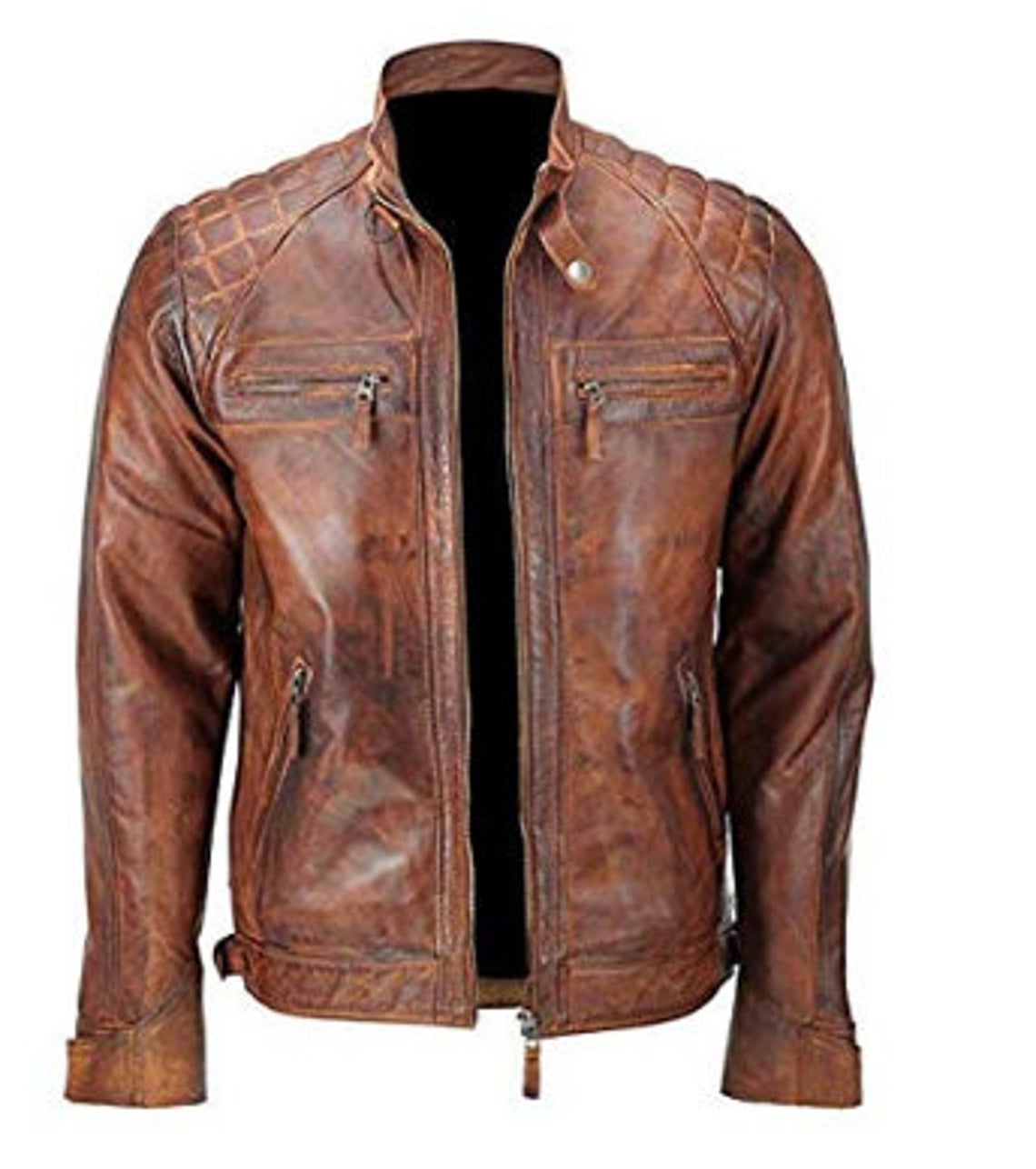 Mens Cafe Racer Brown Tiger Motorcycle Biker Leather Jacket