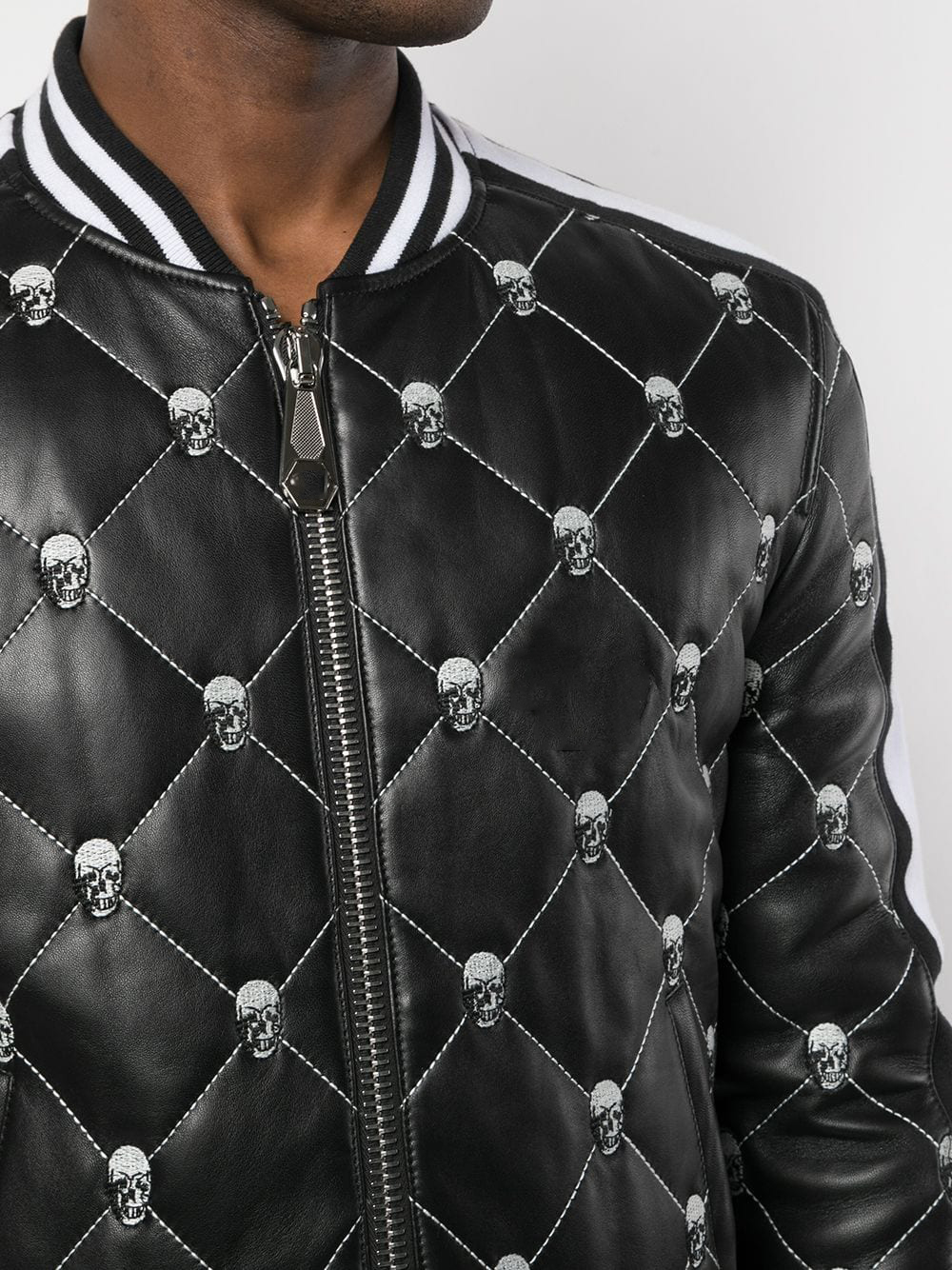 Black Leather Studded Bomber Jacket