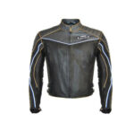 buell gray black motorcycle leather jacket with safety pads