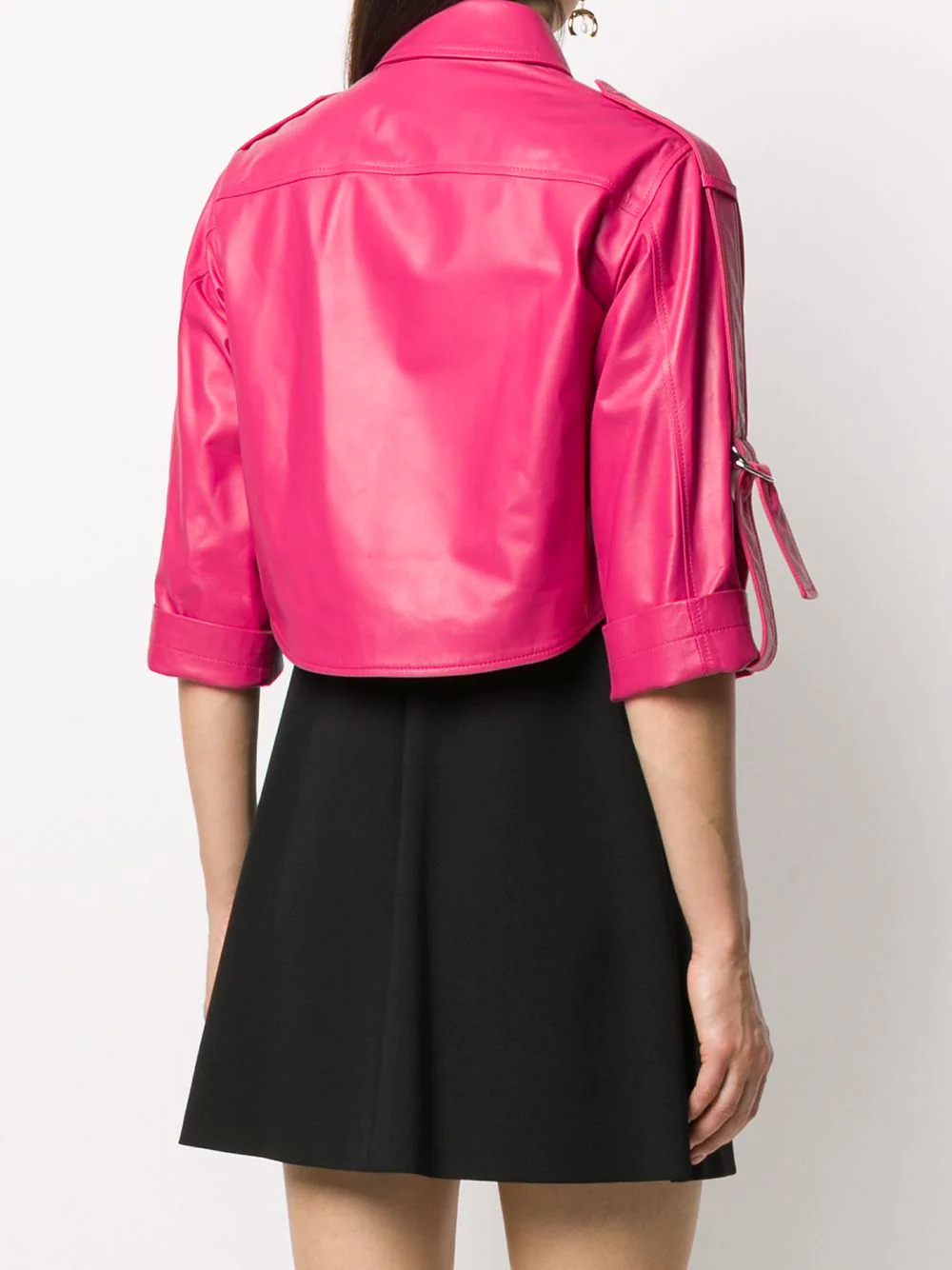 Pink Leather Short Sleeves Cropped Jacket - Maker of Jacket