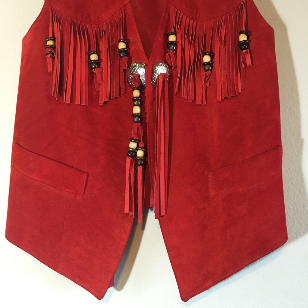 Vintage 80s Leather Western Fringe Tassel Embellished Vest - Maker