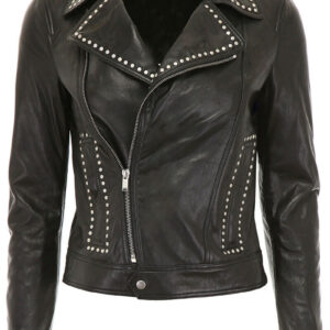 Silver Studded Biker Jacket with Pins