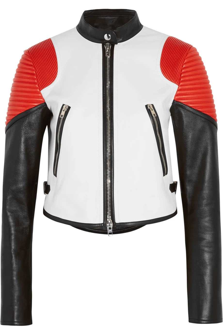 Women's New Fashion Color Block Biker Leather Jacket - Jackets Masters