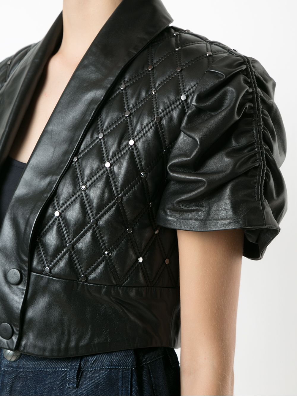 FAUX LEATHER CROPPED QUILTED JACKET - Black