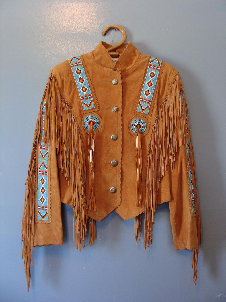 Vintage Fringe 80's Native American Southwestern Beaded Jacket