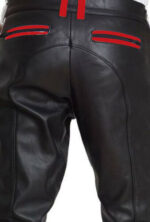 black cow leather with red strip biker pant back