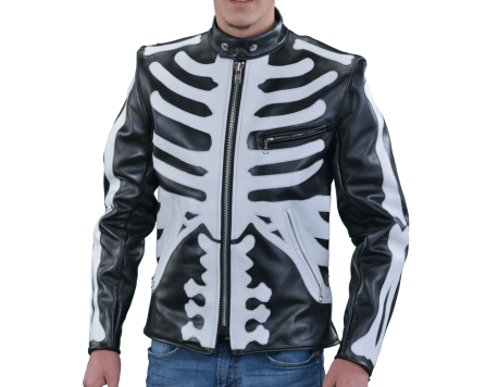 Custom Black And White Skeleton Bones Racing Jacket - Maker of Jacket