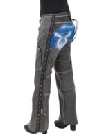 Trim Stretch Thigh Vintage Gray Leather Chaps Right side detailed