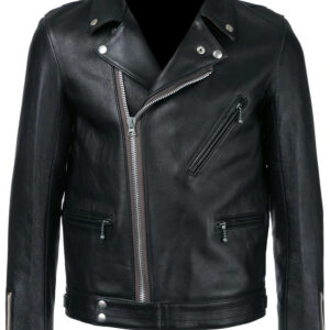 Black Leather Vintage Style Biker Jacket