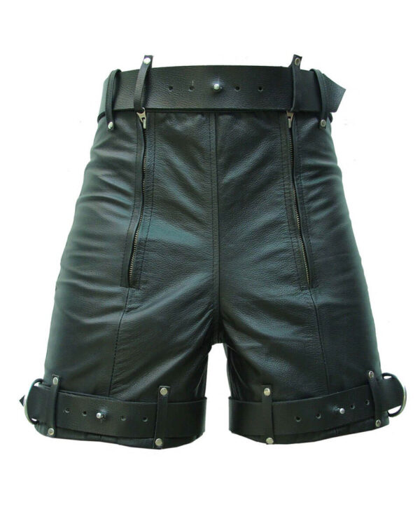 Black Leather Zip Locking Shorts