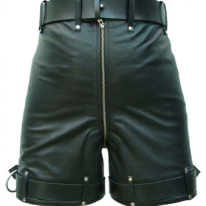 Black Leather Zip Locking Shorts