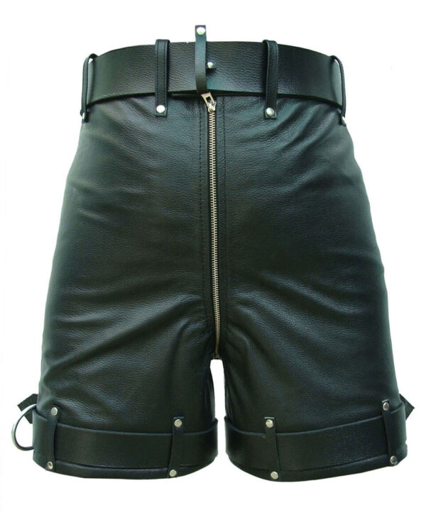 Black Leather Zip Locking Shorts