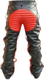 Black Red Heavy Duty Lace Up Leather Pant