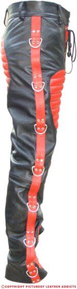 Black Red Heavy Duty Lace Up Leather Pant