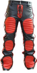 Black Red Heavy Duty Lace Up Leather Pant