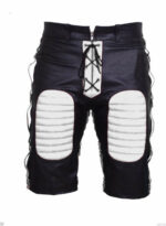 Black White Zip Up with Laces Leather Shorts