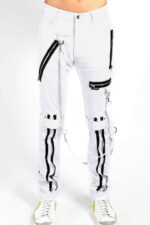 Punk Rave Goth Zipper White Leather Pant