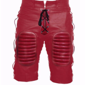 Red Zip Lace Up Leather Shorts