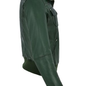 green-short-bomber-leather-biker-jacket