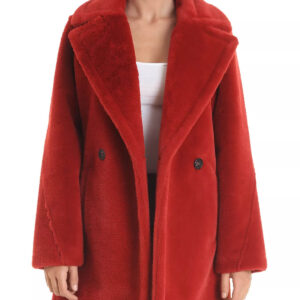 Faux Rabbit Fur Pea Coat In RedFaux Rabbit Fur Pea Coat In Red