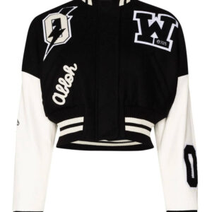 Black and White Cropped Varsity Bomber Jacket