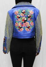 Blue Spiked Short Leather Women's Jacket