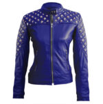 Blue Star Silver Studs Quilted Leather Jacket