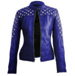 Blue Star Silver Studs Quilted Leather Jacket