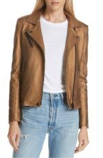 Brown Metallic Leather Biker Jacket