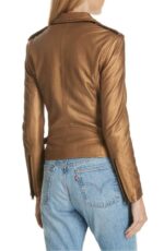 Brown Metallic Leather Biker Jacket