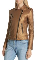 Brown Metallic Leather Biker Jacket