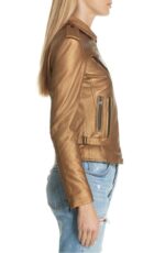 Brown Metallic Leather Biker Jacket