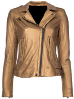 Brown Metallic Leather Biker Jacket