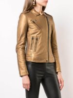Brown Metallic Leather Biker Jacket