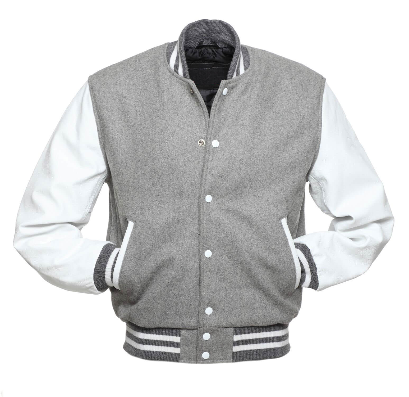 Buy Custom Varsity Letterman Baseball Jacket Gray Leather & Black