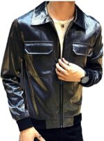 Metallic Black Leather Men's Fashion Jacket