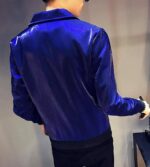 Metallic Blue Leather Men's Fashion Jacket