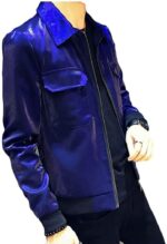 Metallic Blue Leather Men's Fashion Jacket