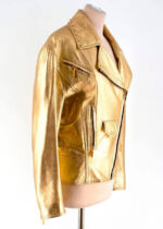 Metallic Gold Leather Biker Jacket