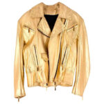 Metallic Gold Leather Biker Jacket