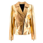 Metallic Gold Leather Biker Jacket