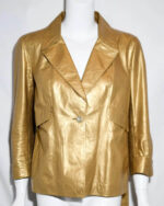 Metallic Gold Tone Leather Belted Jacket