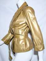 Metallic Gold Tone Leather Belted Jacket
