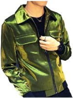 Metallic Green Leather Men's Fashion Jacket